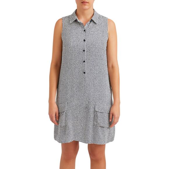 Equipment Sleeveless Geometric Print Half Button Silk Dress size Large - Picture 1 of 6